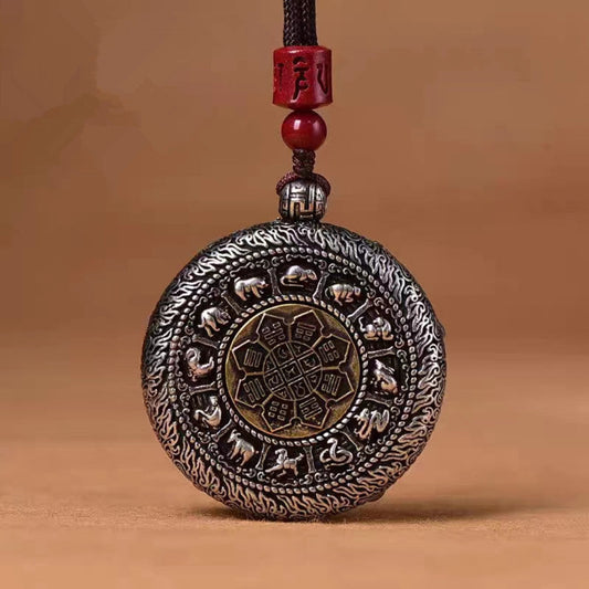 Natural cinnabar mountain spirit spinning amulet pendant with engraved Taoist symbol