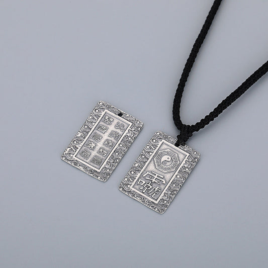 S925 sterling silver Taoist talisman pendant with Lei Zu inscription and cloud design