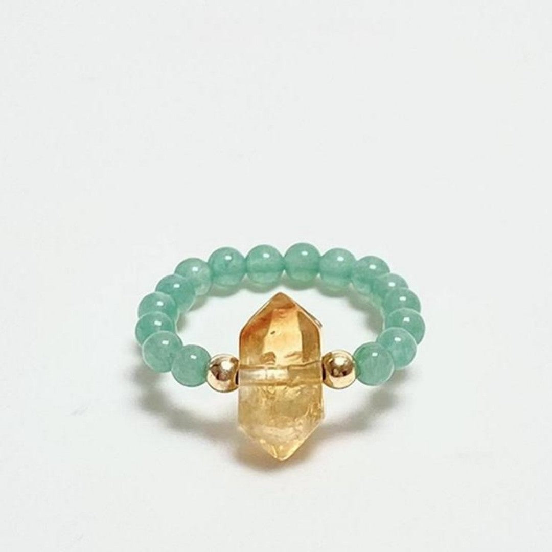 Green aventurine citrine crystal stretch ring Feng Shui