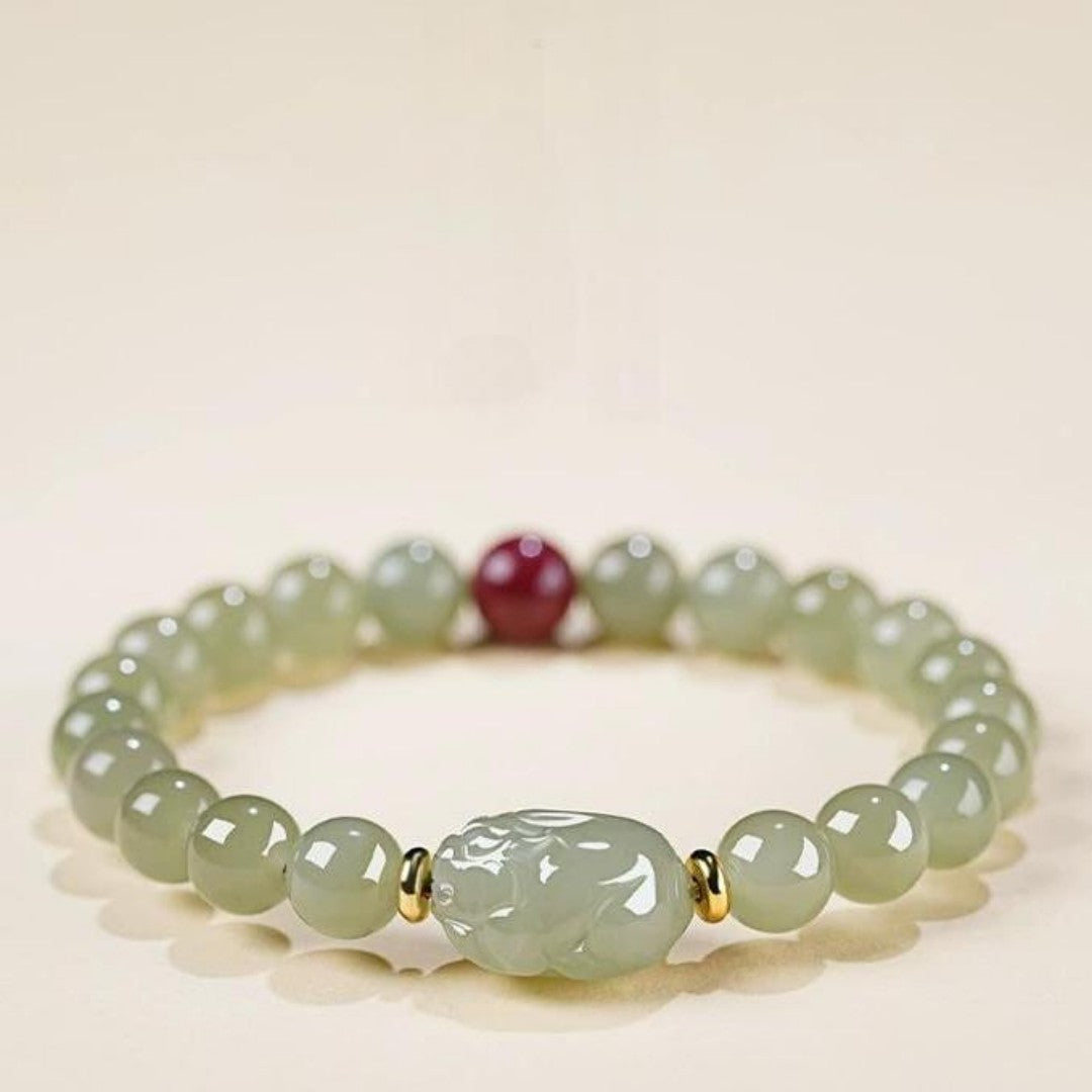 Hetian jade Pixiu red cinnabar Feng Shui bracelet