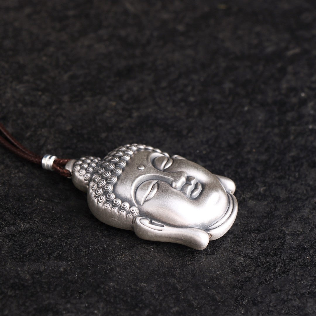 S999 Sterling Silver Buddha Pendant – Vintage 3D Relief Peace Amulet Necklace