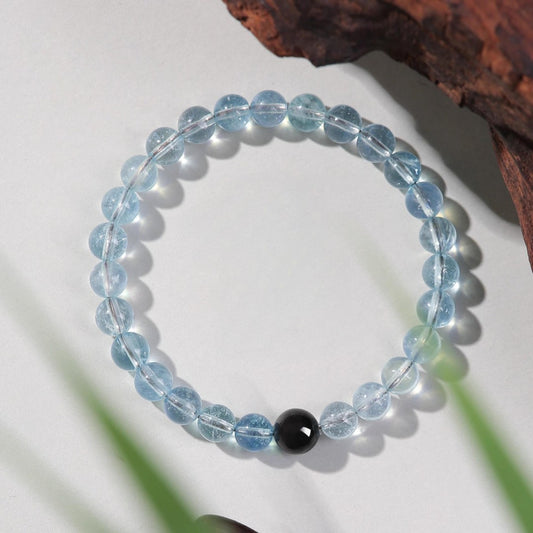 Five Elements Water Bracelet – Aquamarine & Black Obsidian Feng Shui Jewelry