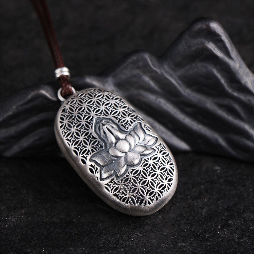 S999 Buddha Pendant Necklace – Vintage Sterling Silver Buddha Head & Lotus Flower Design