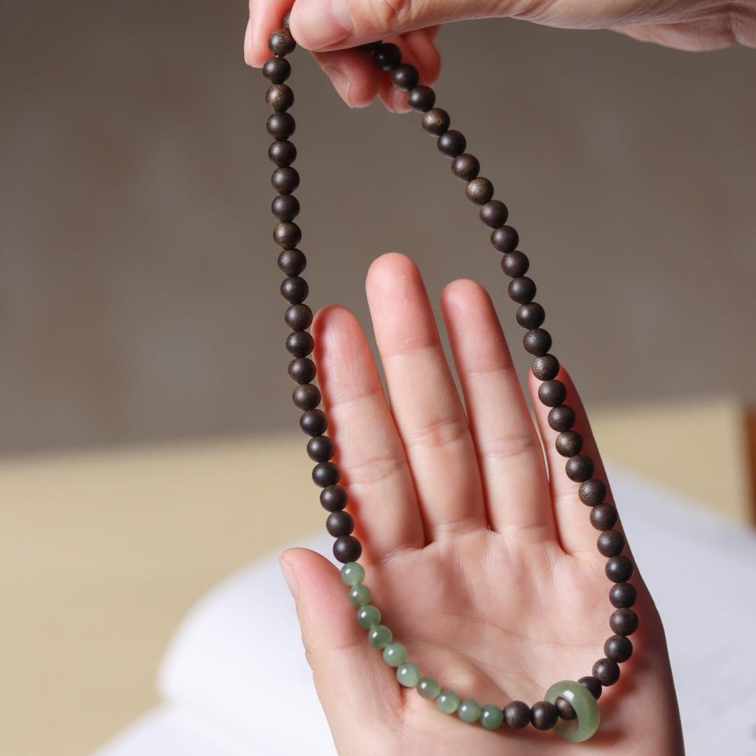 Dual-wrap Hetian jade and agarwood meditation bracelet