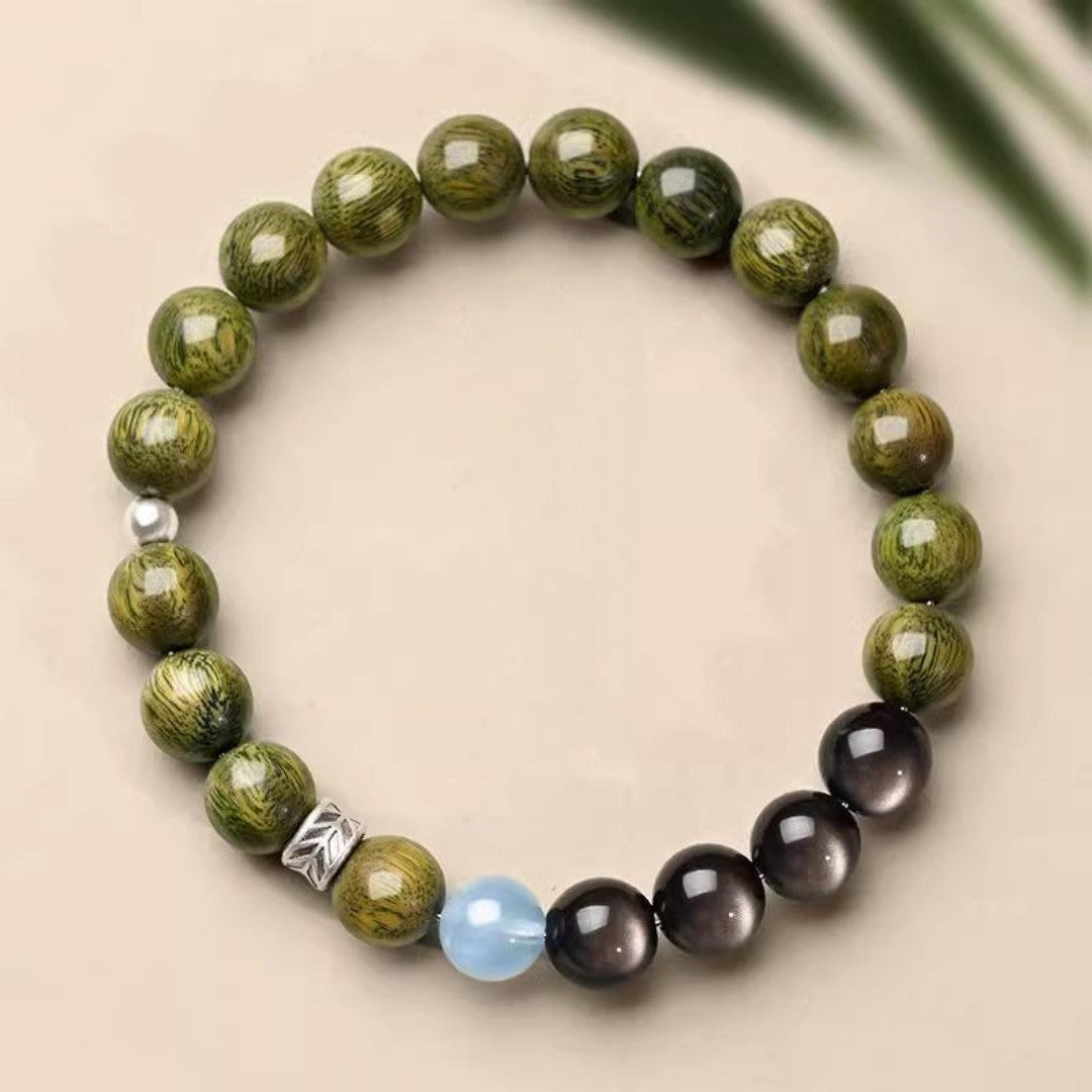 Rosewood aquamarine obsidian Feng Shui bracelet