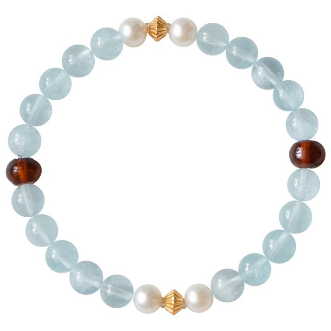 Aquamarine freshwater pearl blood amber Feng Shui bracelet