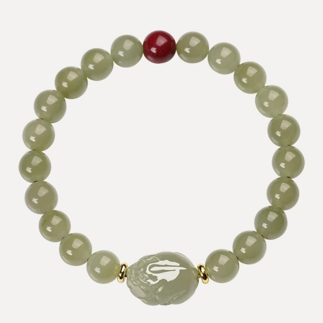 Hetian jade Pixiu red cinnabar Feng Shui bracelet