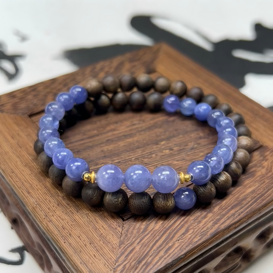 Qi-Nan agarwood and purple agate dual-wrap bracelet