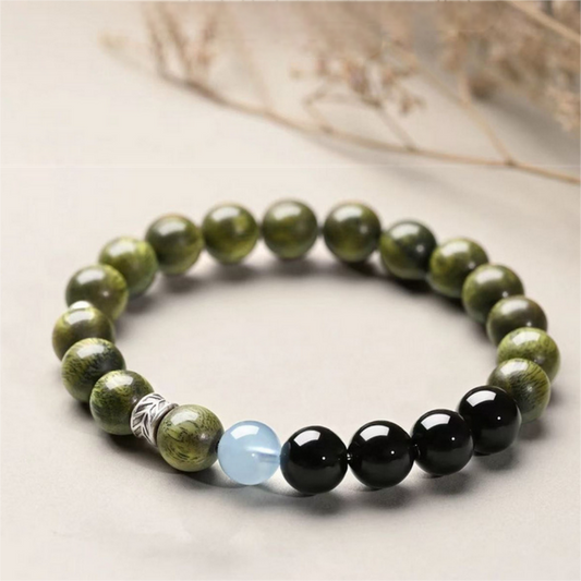 Rosewood aquamarine obsidian Feng Shui bracelet