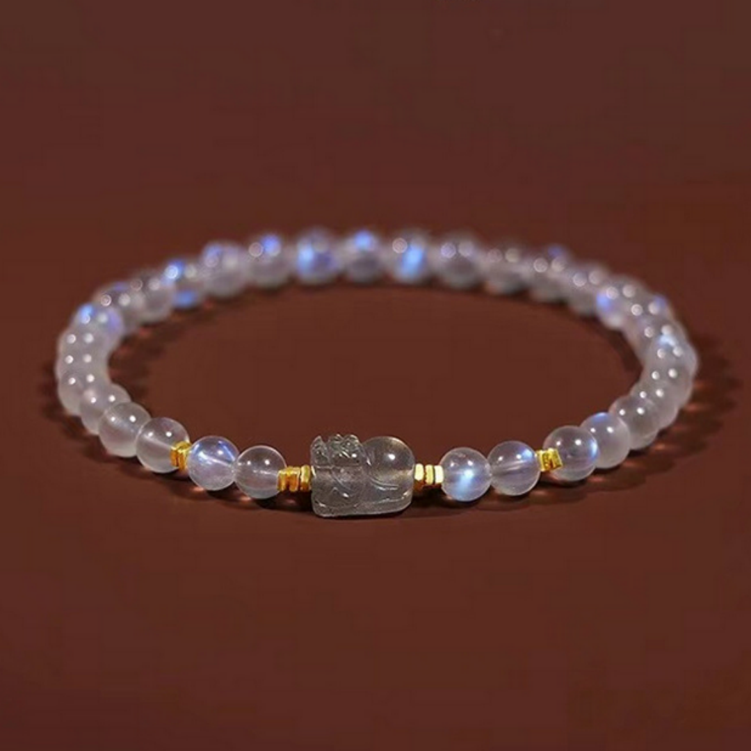 Grey moonstone Pixiu talisman Feng Shui bracelet