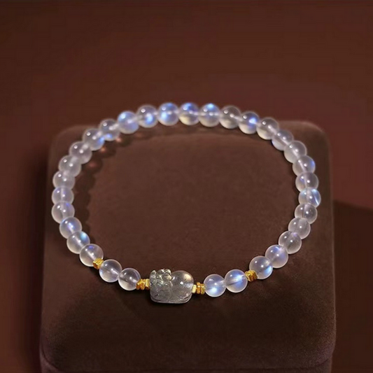 Grey moonstone Pixiu talisman Feng Shui bracelet