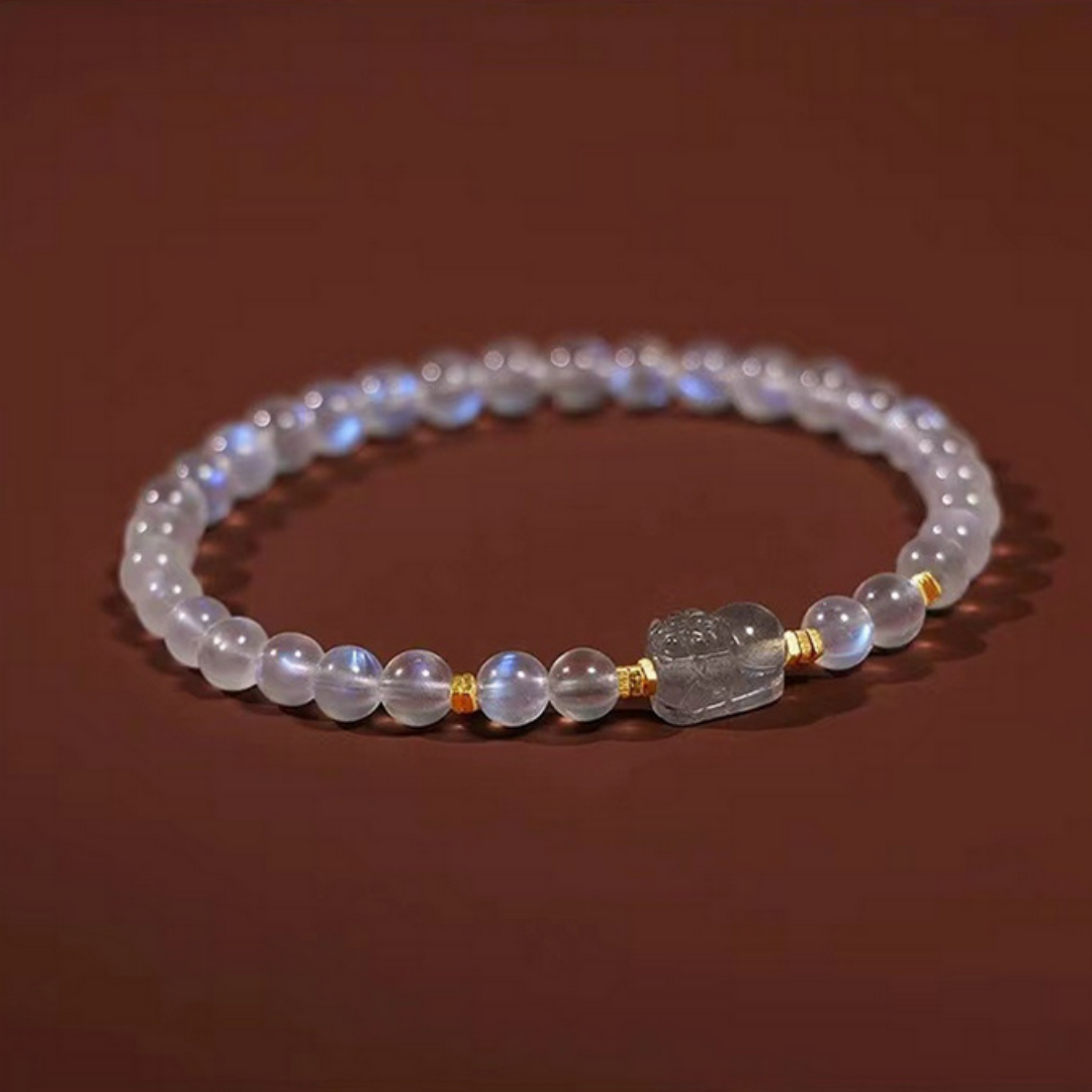 Grey moonstone Pixiu talisman Feng Shui bracelet