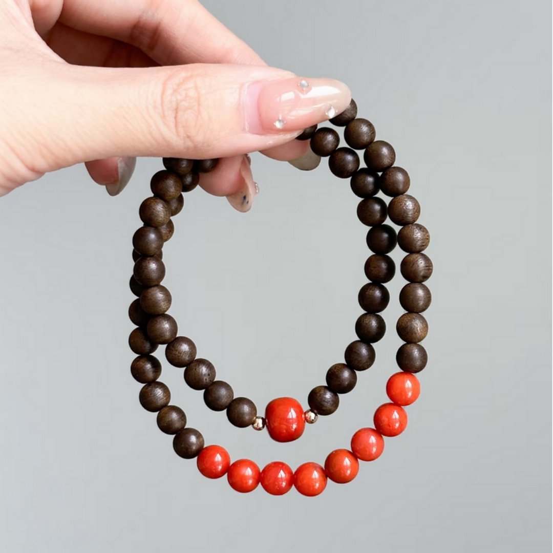 South Red agate and Qi-Nan agarwood dual-wrap bracelet