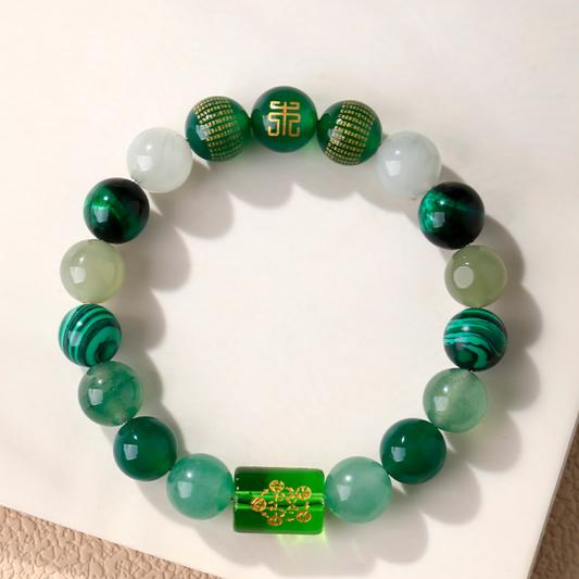 Green gemstone Feng Shui bracelet representing the Wood element (Wu Xing)