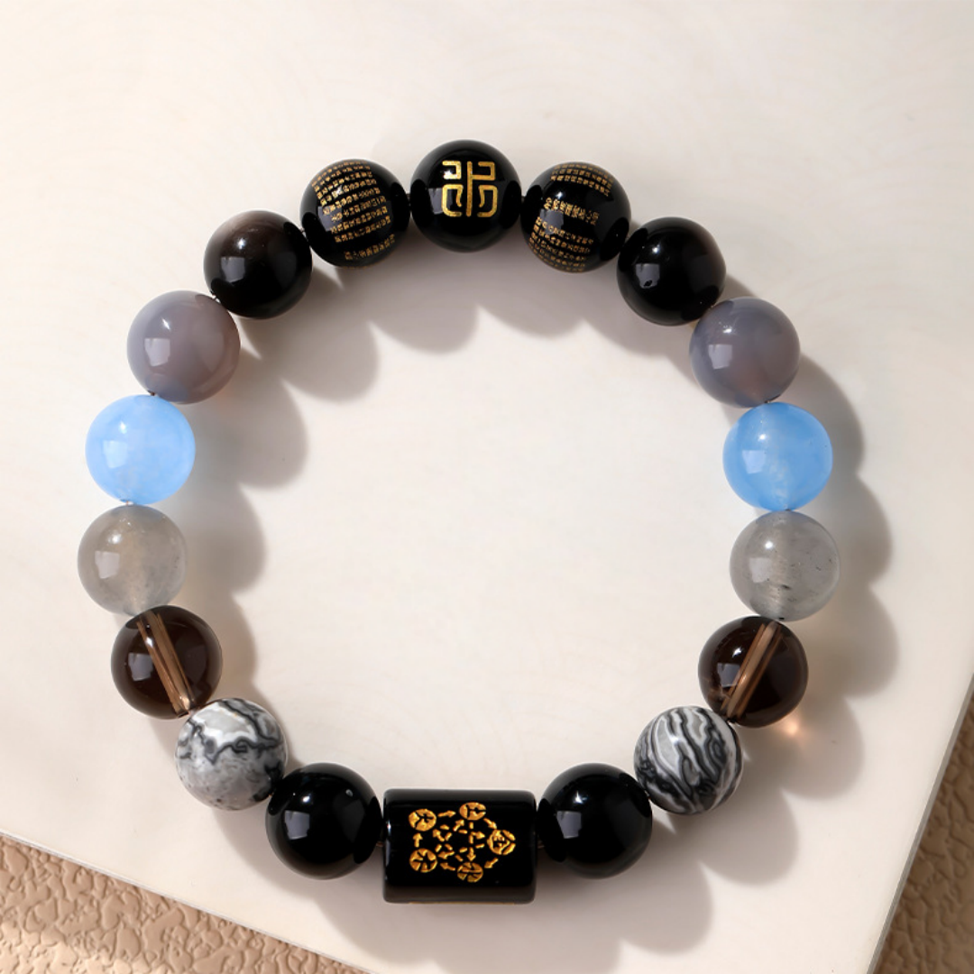 Blue and black gemstone Feng Shui bracelet representing the Water element (Wu Xing)