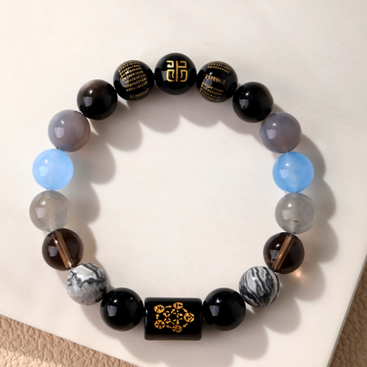 Blue and black gemstone Feng Shui bracelet representing the Water element (Wu Xing)