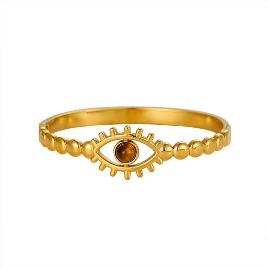 Gold Tiger’s Eye Evil Eye Cuff Bracelet – Confidence Charm