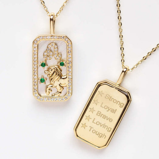 Leo zodiac necklace with lion symbol - Fire element spiritual jewelry for strength