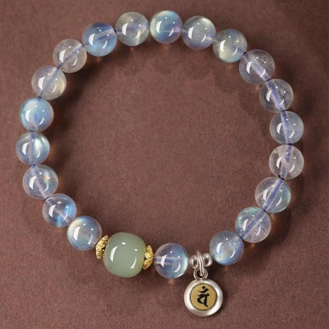 Gray moonstone Goat Monkey bracelet Vairocana charm Hetian jade