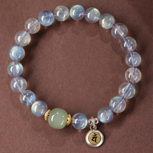 Gray moonstone Goat Monkey bracelet Vairocana charm Hetian jade