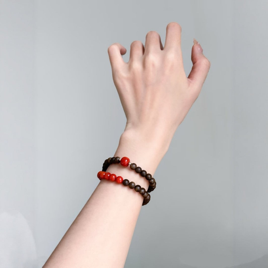 South Red agate and Qi-Nan agarwood dual-wrap bracelet